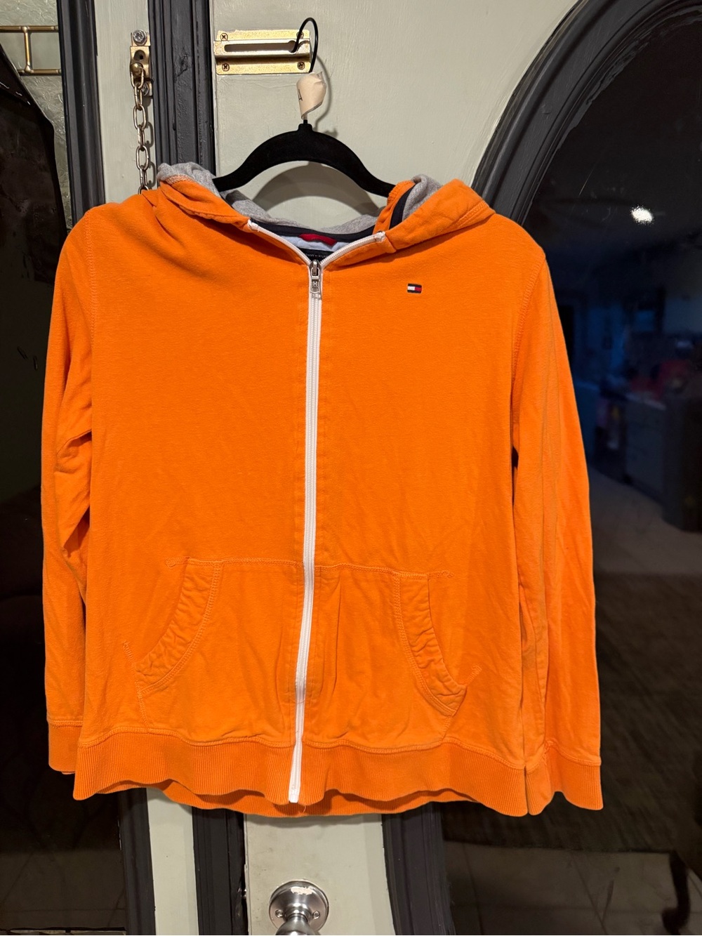 Y2K Tommy Hilfiger women’s Bright Orange Zip Hoodie with Hood